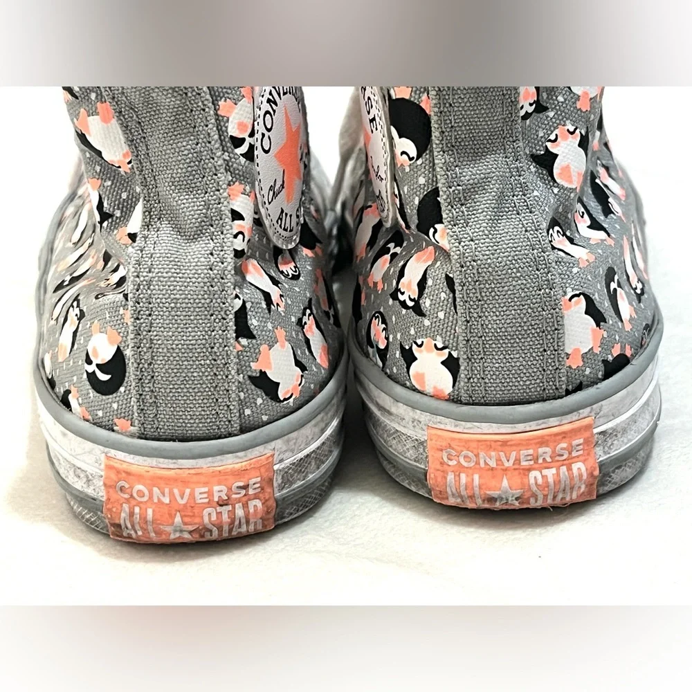 Converse Kids High-Top Sneakers Black, White, and Orange Penguin Tundra Print